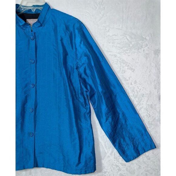 Chico's Women's Blue Ribbed Button-Up Jacket XL Long Sleeve - Picture 3 of 10
